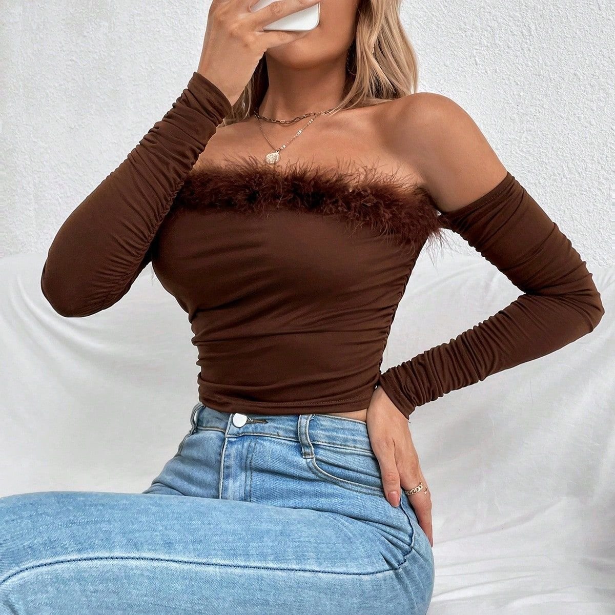 Long Sleeve Top With Faux Fur Trims