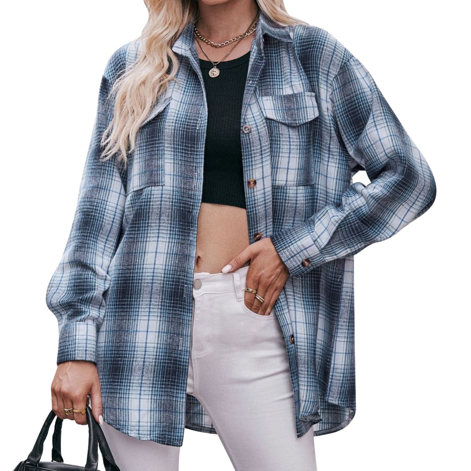 Casual Fashion Oversize Loose Plaid T-Shirt