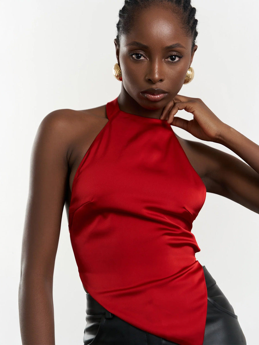 Solid color neck hanging backless strapless top