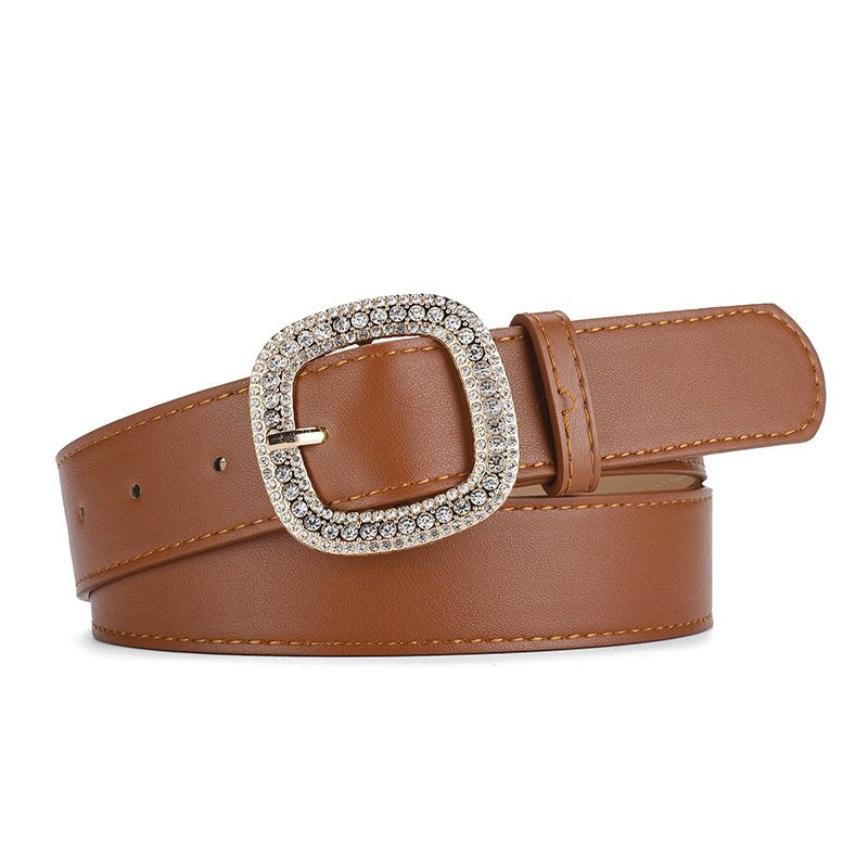 Square Buckle Rhinestone Inlaid Belt Elegant Decorative Belt