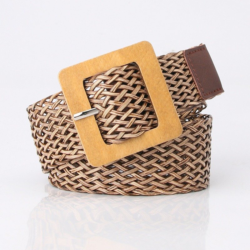 Woven Belt With Wooden Buckle