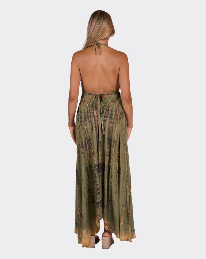 Green & Beige Pyramid Boho Dress