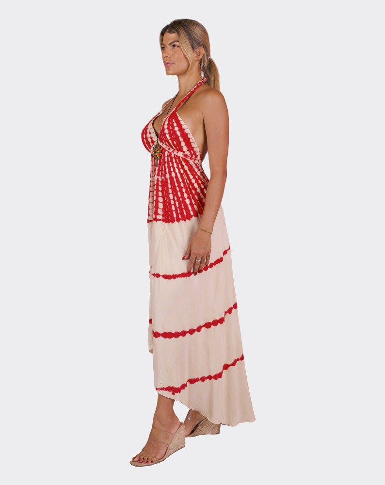 Cream & Red Pyramid Boho Dress