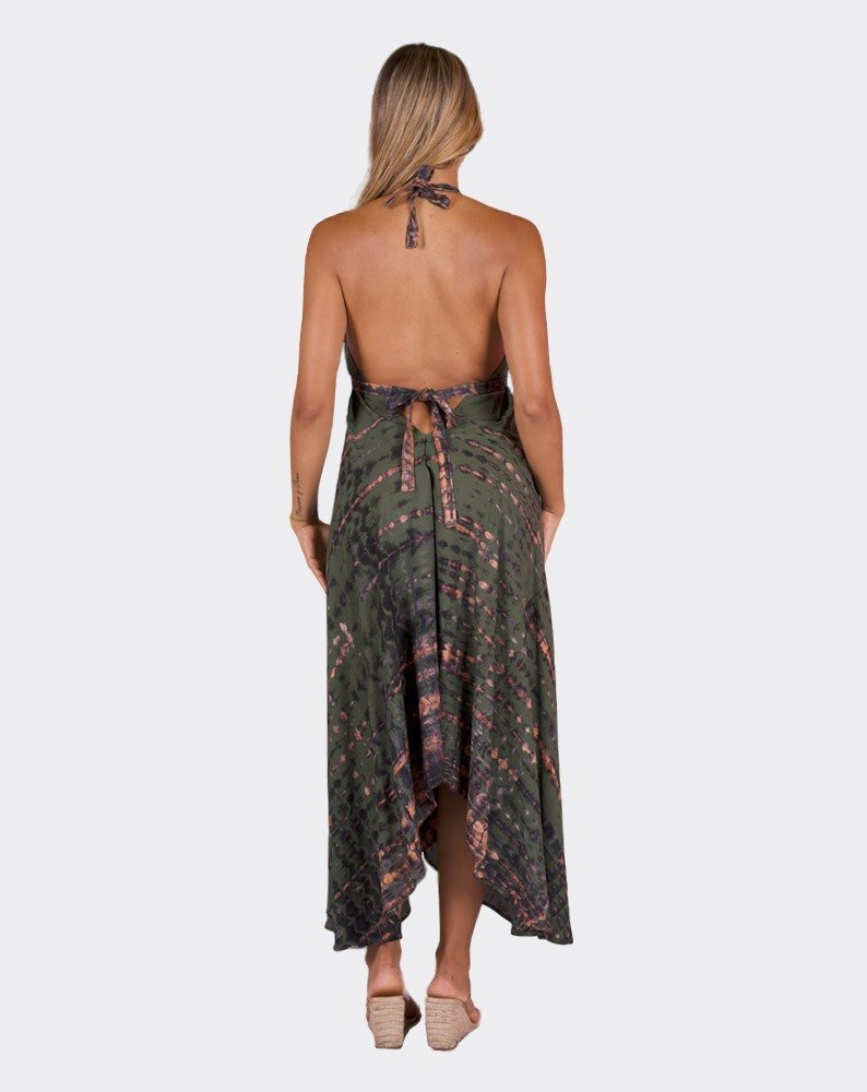 Green & Brown Pyramid Boho Dress