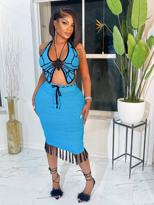 Butterfly Crochet 3/4 Skirt Set