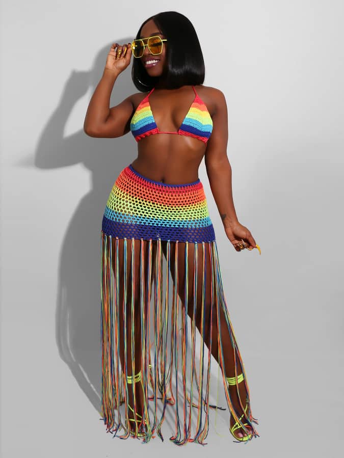 Stay Rainbow with The Crochet Long Skirt Set