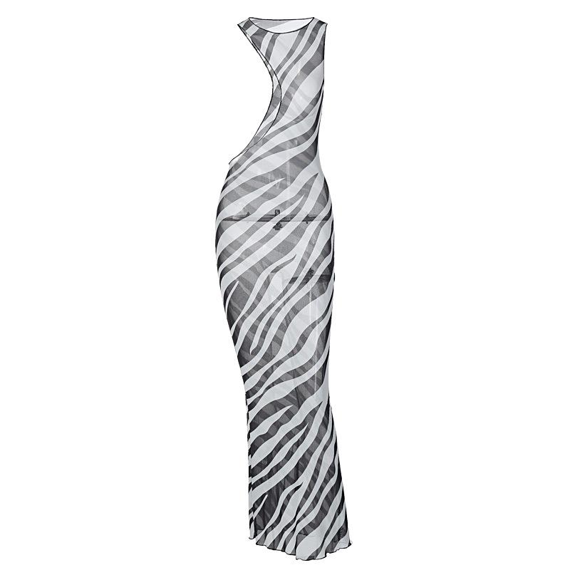 Zebra One Shoulder Maxi Dress