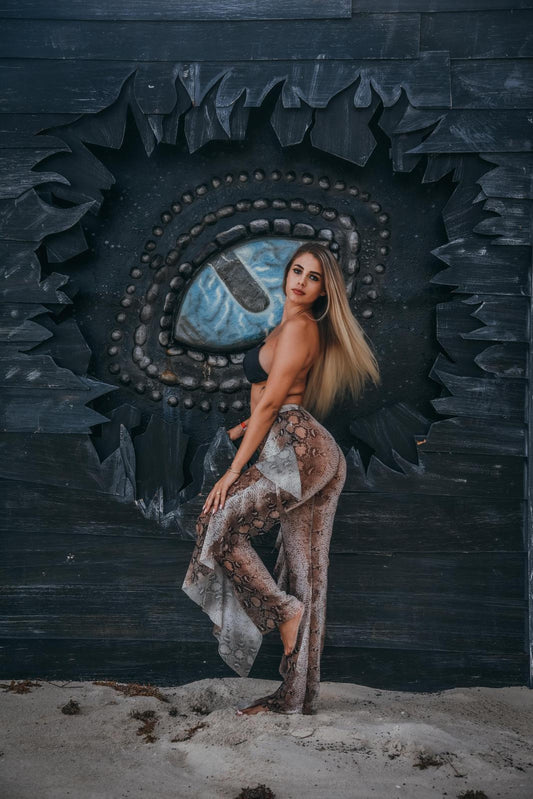 July Print Mesh Ruffle Coverup Pants