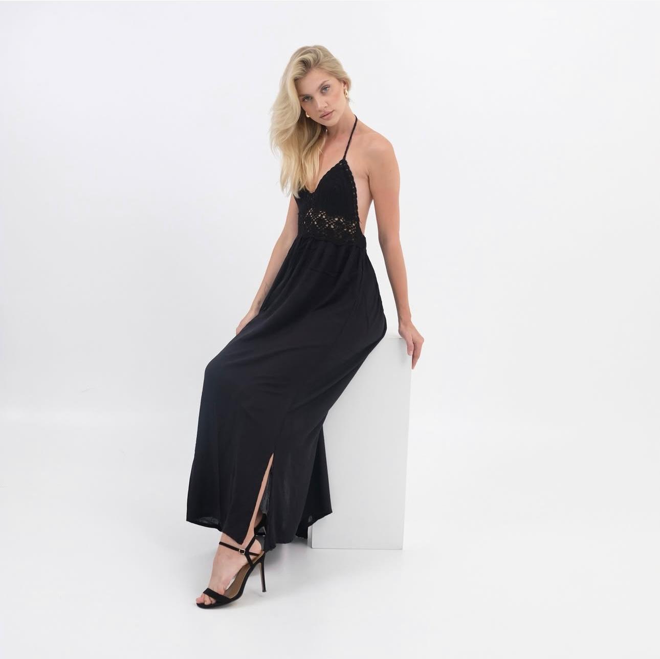 Amina Rayon Voile Crochet On Top Maxi Dress