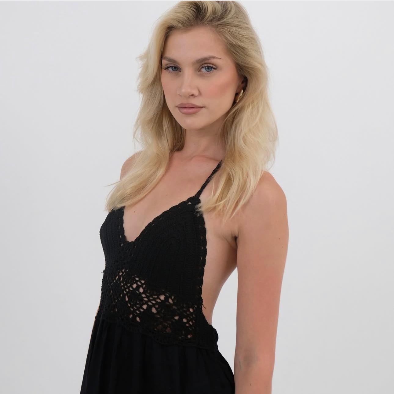 Amina Rayon Voile Crochet On Top Maxi Dress