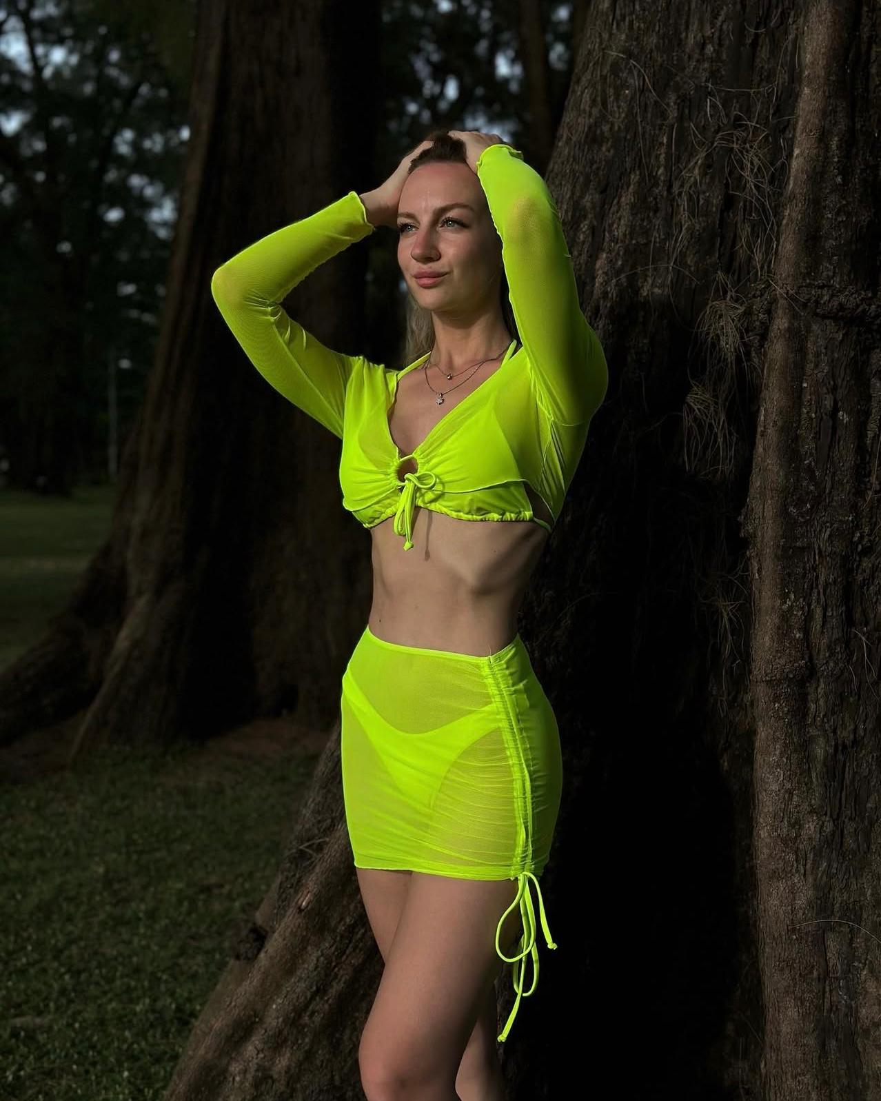 Naty Neon Mesh Skirt Short Set