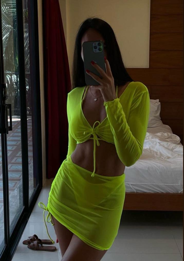 Naty Neon Mesh Skirt Short Set