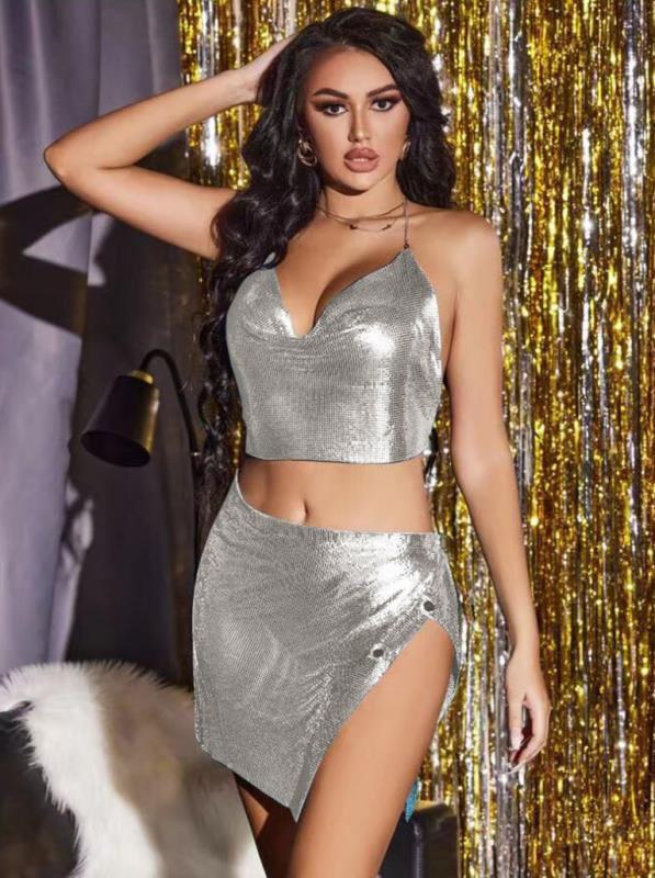 Antonella Metallic Short Skirt Set