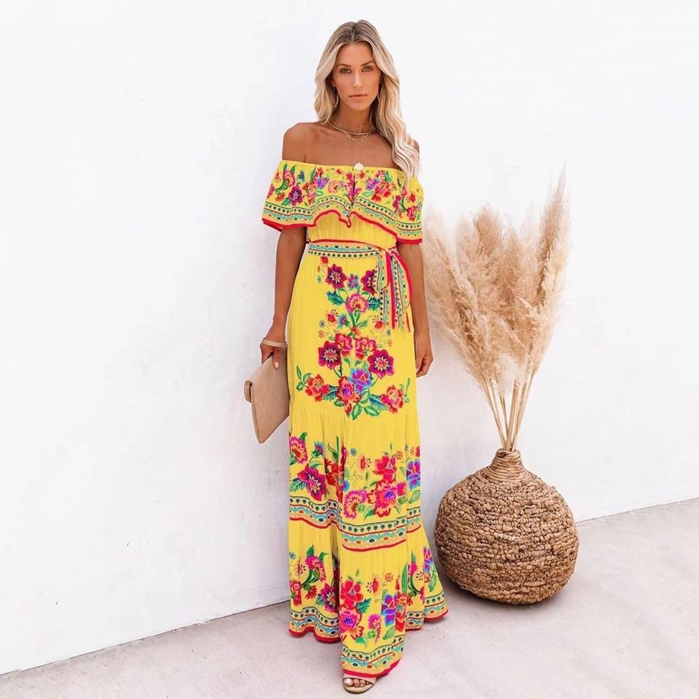 Barbara Strapless Hibiscus Flowers Maxi Dress