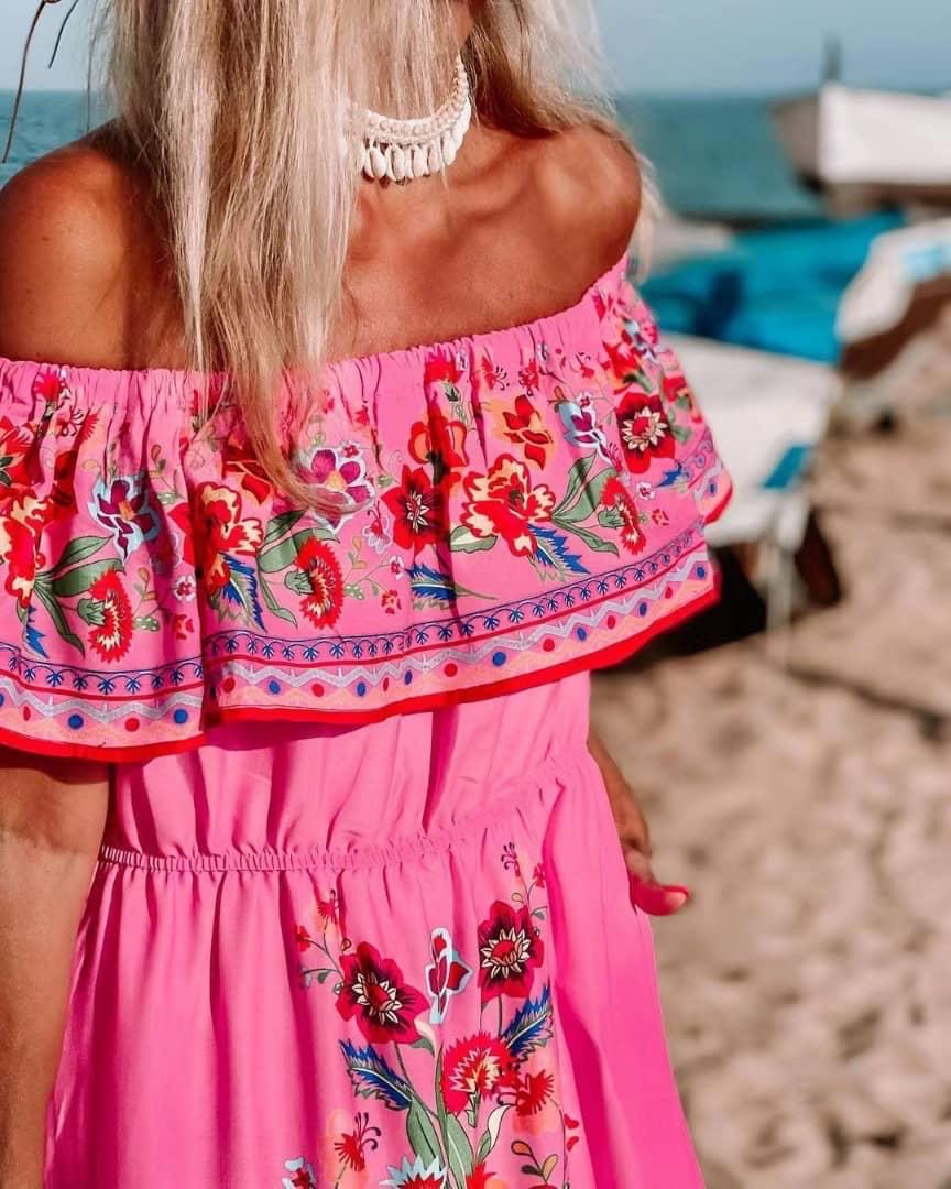 Barbara Strapless Hibiscus Flowers Maxi Dress