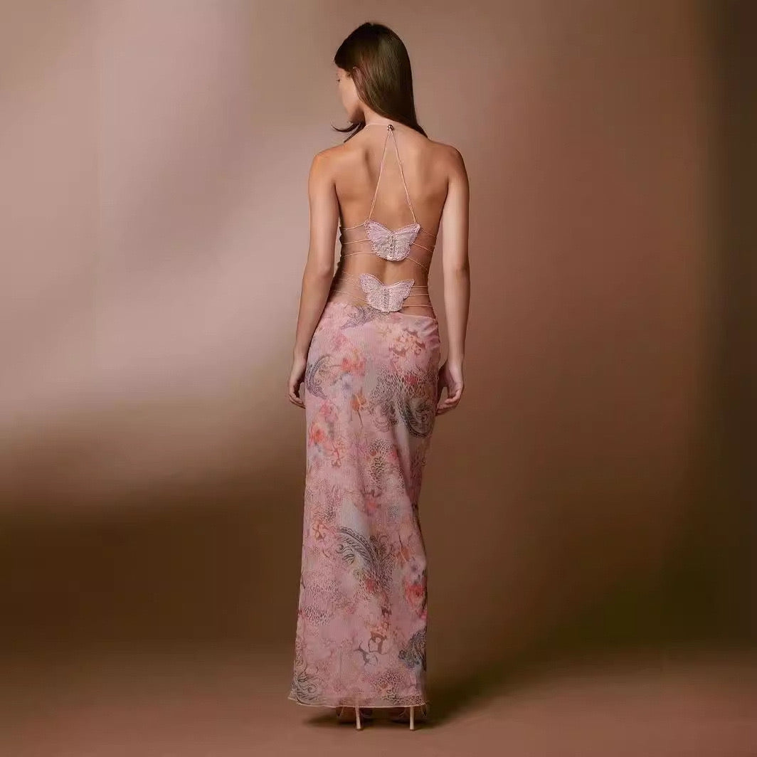 Bianca Open Back Butterfly Maxi Dress